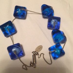 Vintage Sent Murano Blue Glass Necklace 